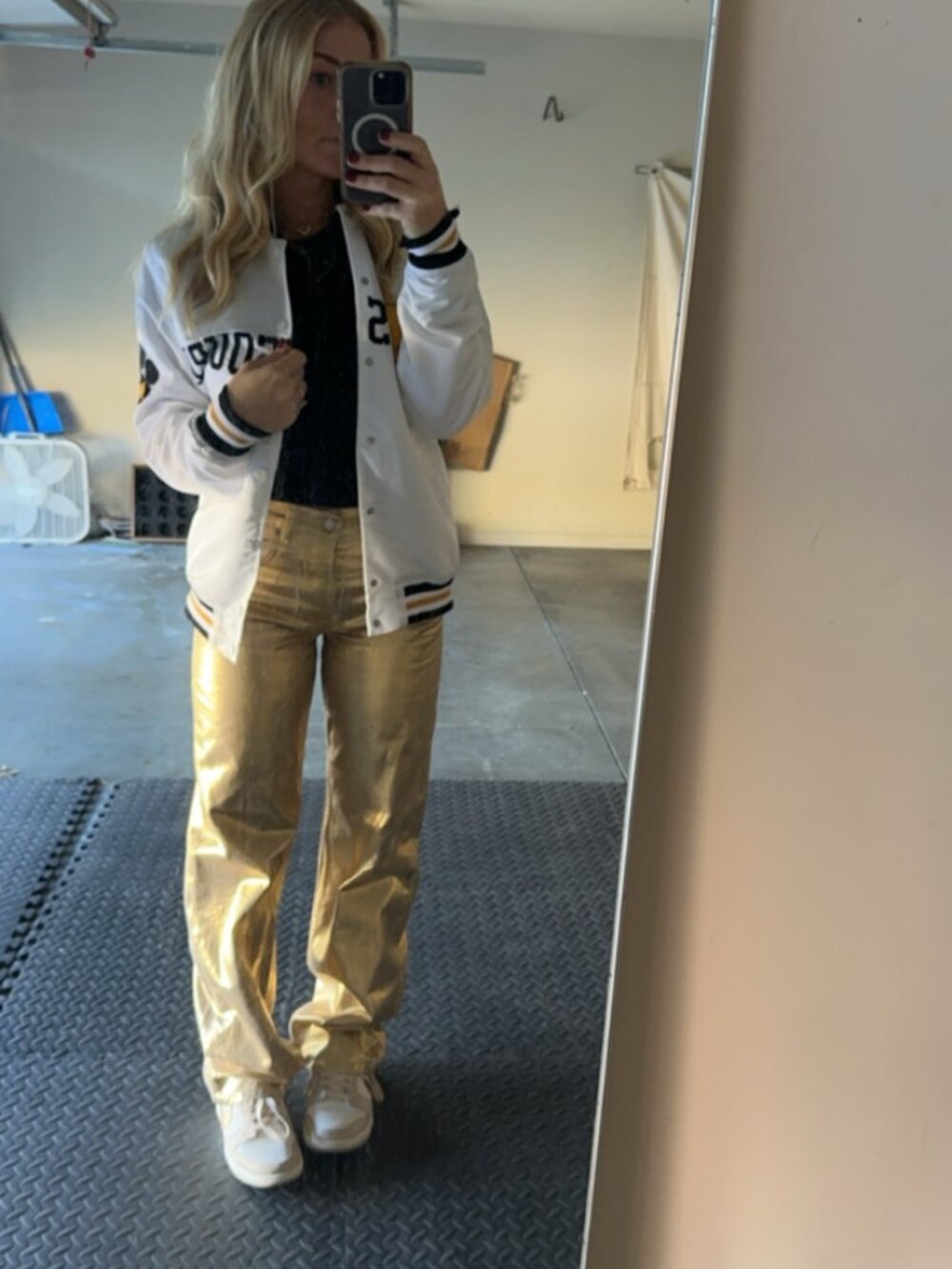 ZARA Gold Metallic Straight Leg Jeans Size 6 (EUR 38)